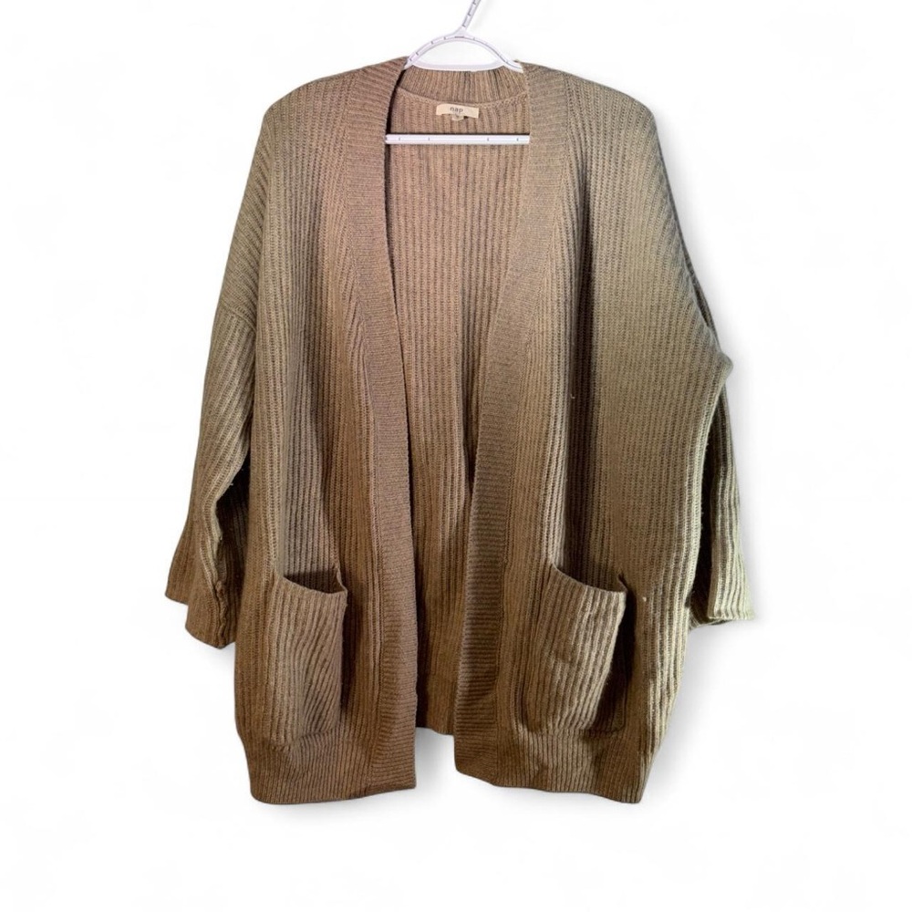 Nap 
Open-Front Ribbed Cardigan Sweater in cream